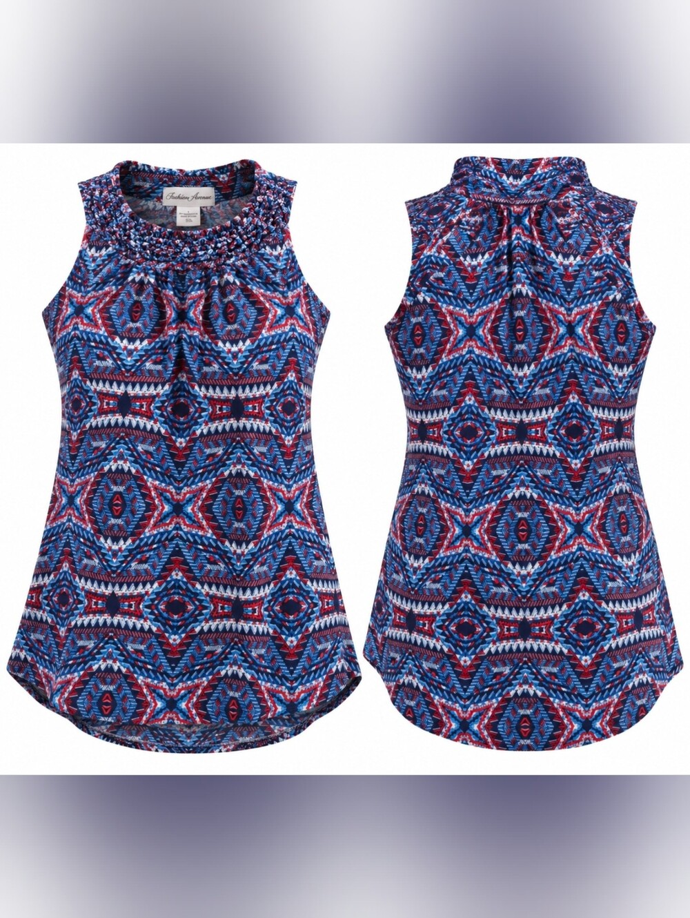 Fashion Avenue Womens L Boho Geometric Americana Braided Neck Tank Top